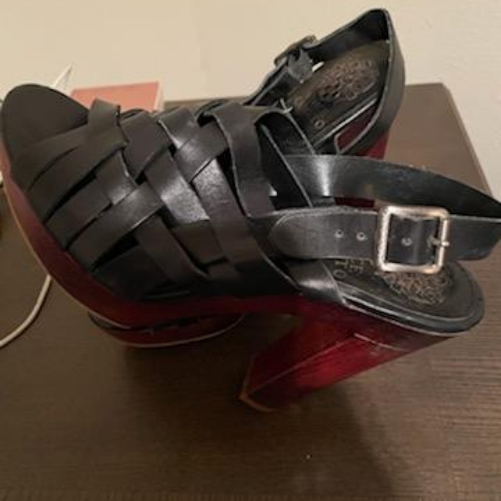 VINCE CAMUTO ELYZA BLACK WOVEN PLATFORM SANDAL